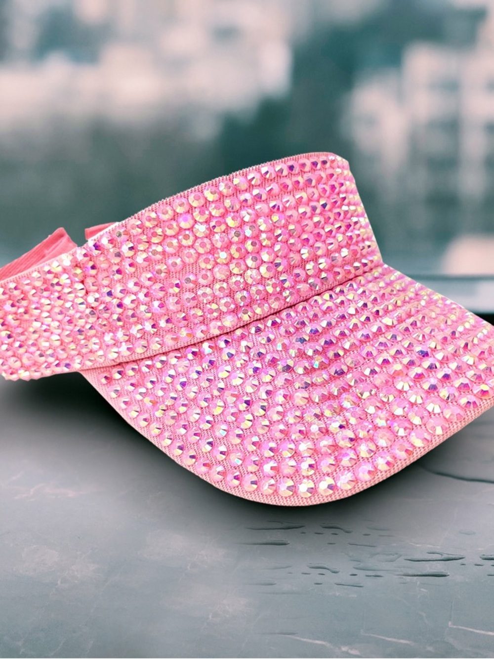 Sparkle Pink Crystal Visor – Women’s Rhinestone Sun Visor